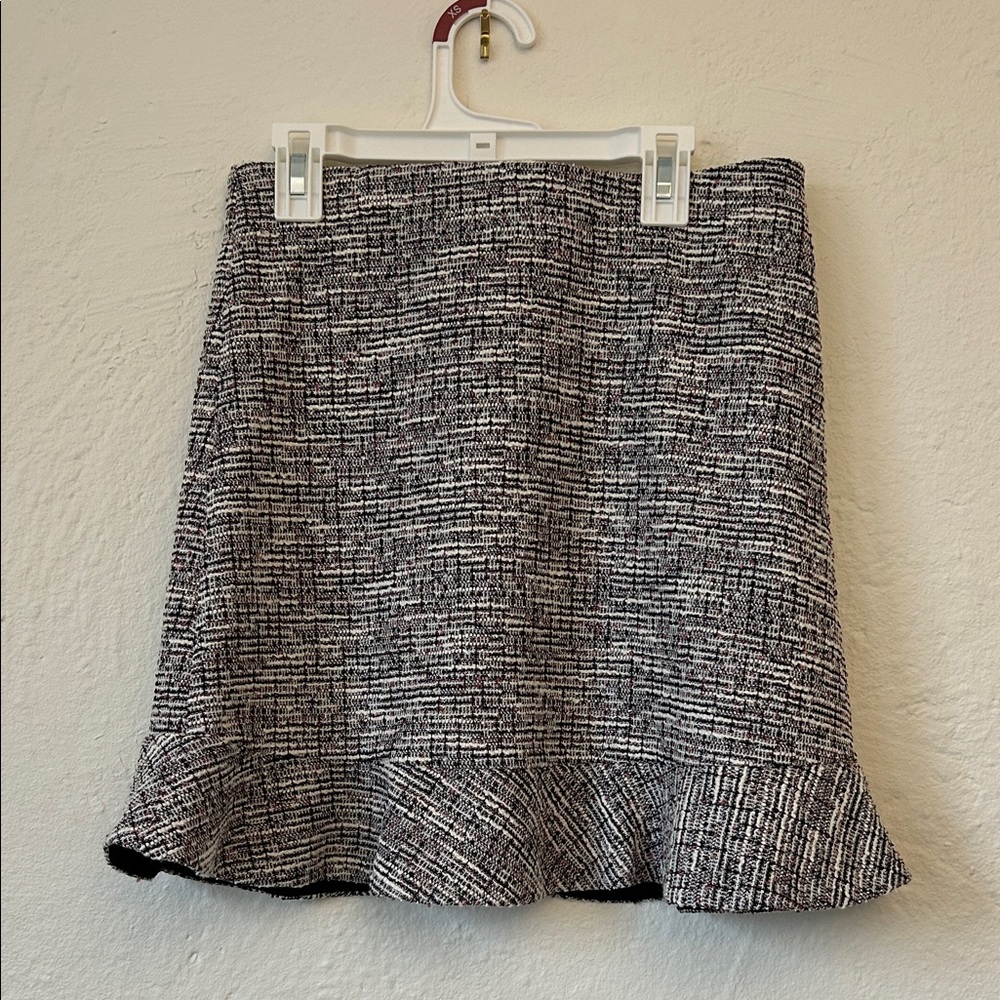 LOFT Black/White/Pink Tweed Ruffle-Hem Mini Skirt